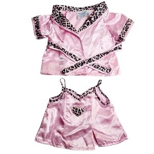 Build A Bear Pink Satin Leopard Cheetah Print Sleepwear Robe & Nightie